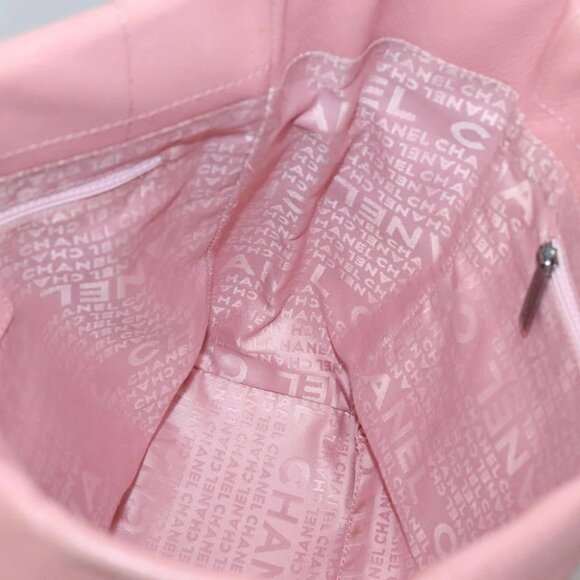 CHANEL Choco Bar COCO Mark Hand Bag Grained Calf Skin Pink Silver CC Auth PP558 - Picture 7 of 15